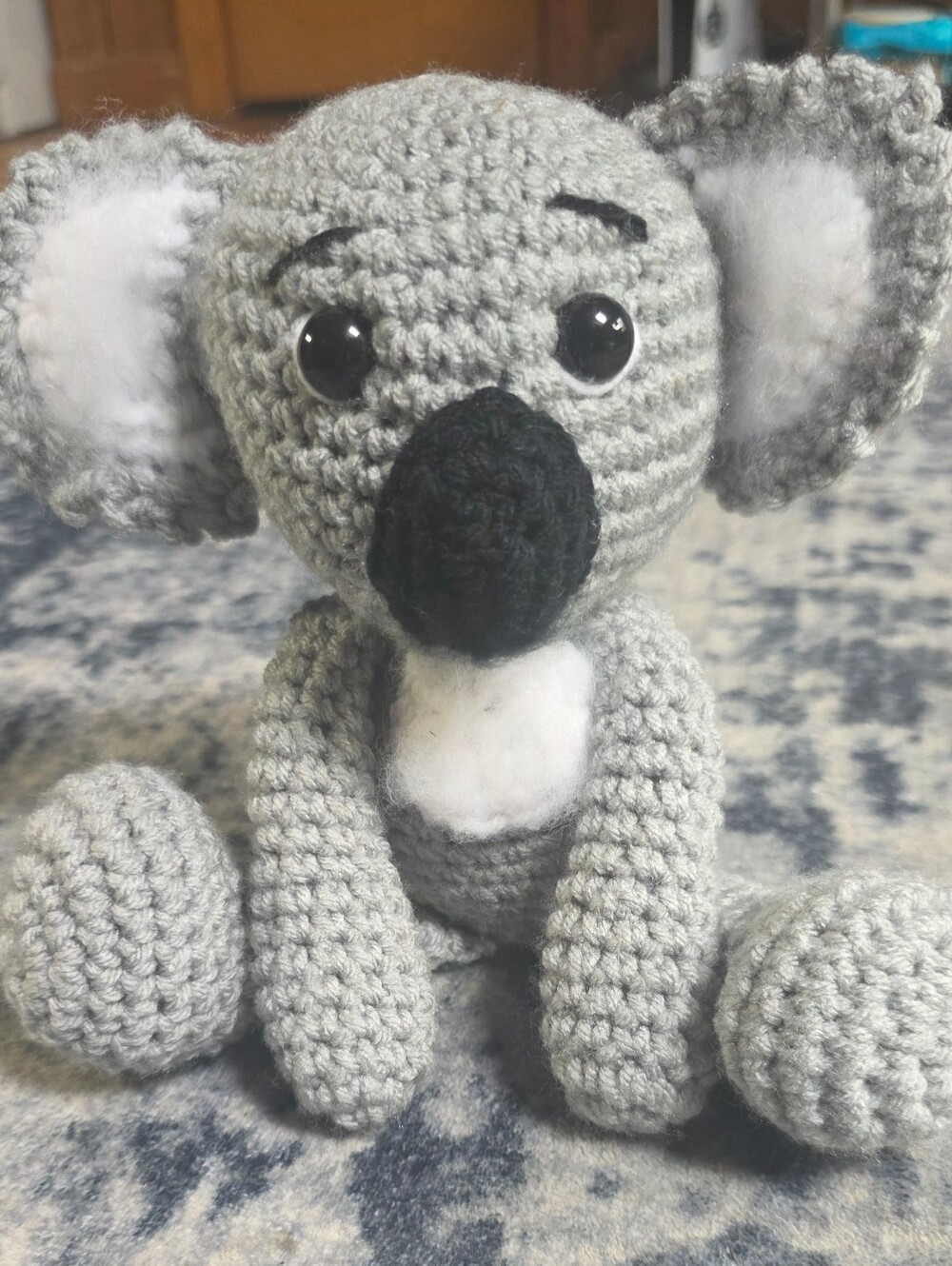 Handmade Crochet Grey Koala Plush with Black Nose